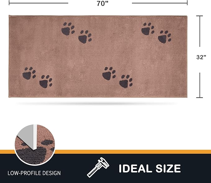 PURRUGS Dirt Trapping Door Mat 32" x 70", Non-Skid/Slip Machine Washable Microfiber Entrance Rug, Shoes Scraper, Dog Doormat, Super Absorbent Floor Mat for Muddy Wet Shoes and Paws, Light Brown