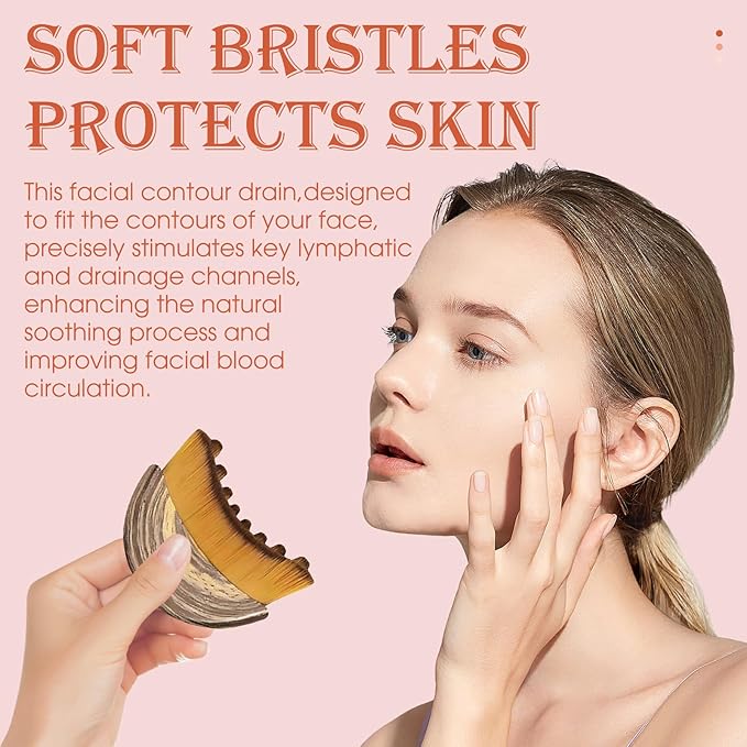 2PCS Lymphatic Contour Face Brush,3-in-1 Lymphatic Drainage Massager&Sculpting Tool,Ultra-Soft Facial Brush for Puffiness Relief & Glowing Skin,Portable Lymphatic Drainage Tool