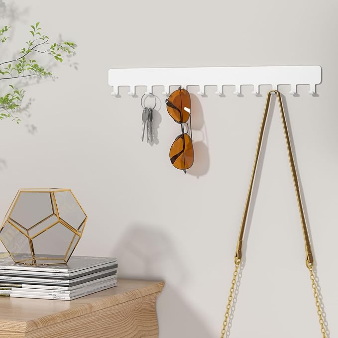 Necklace Holder - Hanging Jewelry Organizer, Self-Adhesive, Wall Mount, 2 Pack, White