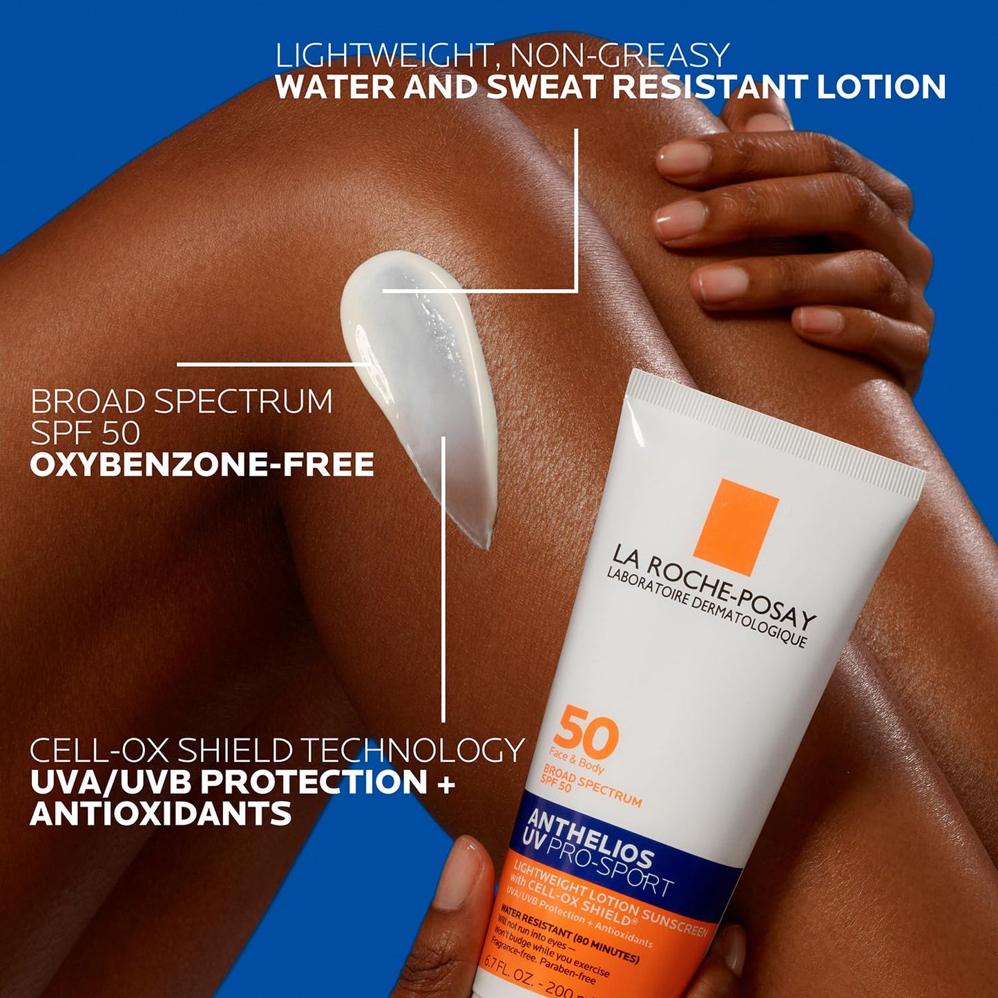 La Roche-Posay Anthelios UV Pro-Sport SPF 50 Sunscreen for Face & Body, Water & Sweat Resistant with Non-Drip Formula, Invisible Broad Spectrum Sunscreen Lotion, Lightweight & Breathable, 6.7 Fl Oz