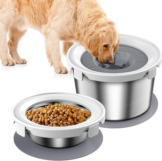 Dog Food Bowl & Water Bowl Set, No Spill Water Bowl for Indoor Dogs and Cats, Spill Proof Pet Food Stainless Steel Bowl, Mess Proof Pet Water and Dog Feeder