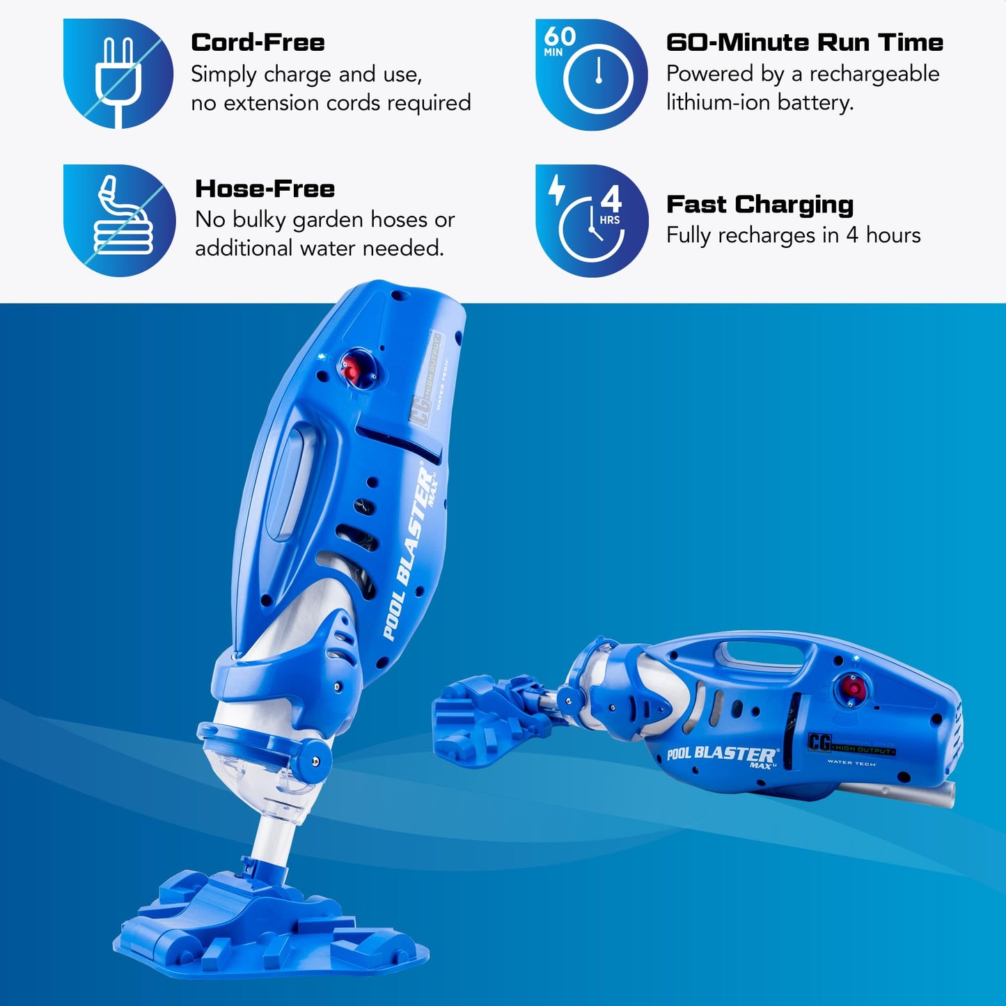 POOL BLASTER Max CG Cordless Pool Vacuum Deep Cleans Pools in Minutes, Spot-Cleans in Seconds, Strong Suction, 1 Hr Runtime, Handheld Rechargeable Swimming Pool Cleaner, Inground & Above Ground Pools