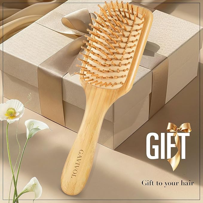 Bamboo Hair Brush for Hair Growth Natural Bamboo Bristles Detangling Wooden Hair Brush with Ergonomic Handle Ideal for Scalp Massage Perfect for Women Men and Kids All Hair Types