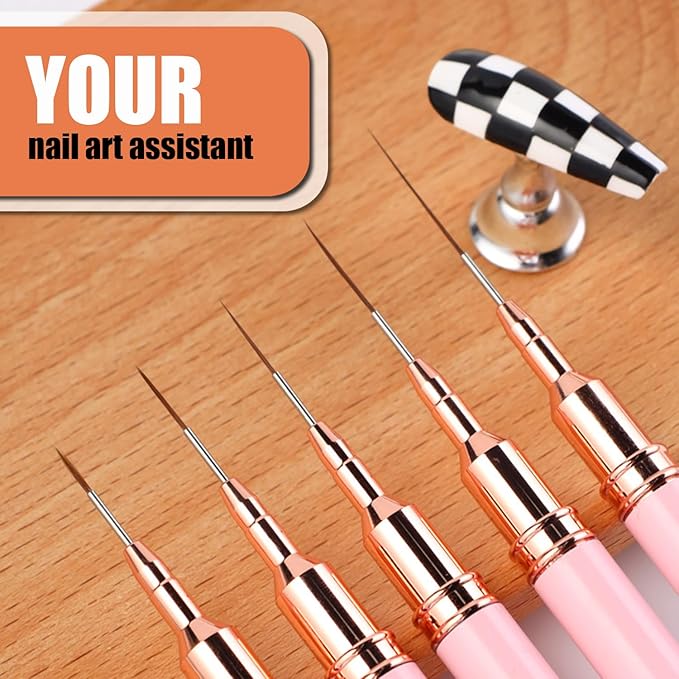 Nail Art Brushes 5Pcs Nail Liner Brushes for Nails, 5-25mm Ultra Thin Set for Clean French Tips & Geometric Lines Soft-Tip Liner Set for Long Lines, Details, Fine Drawing