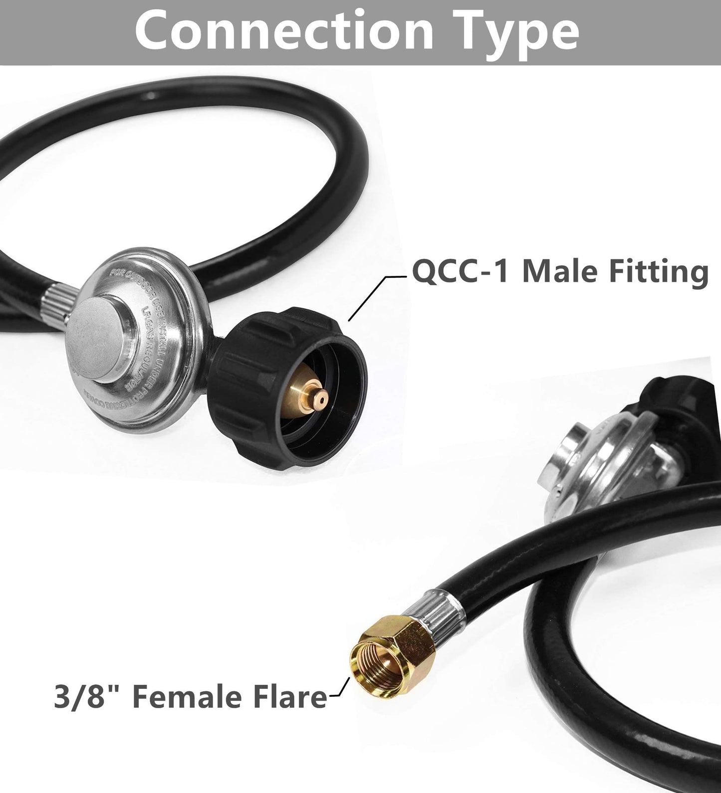 DOZYANT Propane Regulator and Hose Universal Grill Regulator Replacement Parts, QCC1 Hose and Regulator for Most LP Gas Grill Heater and Fire Pit Table, 2 Feet