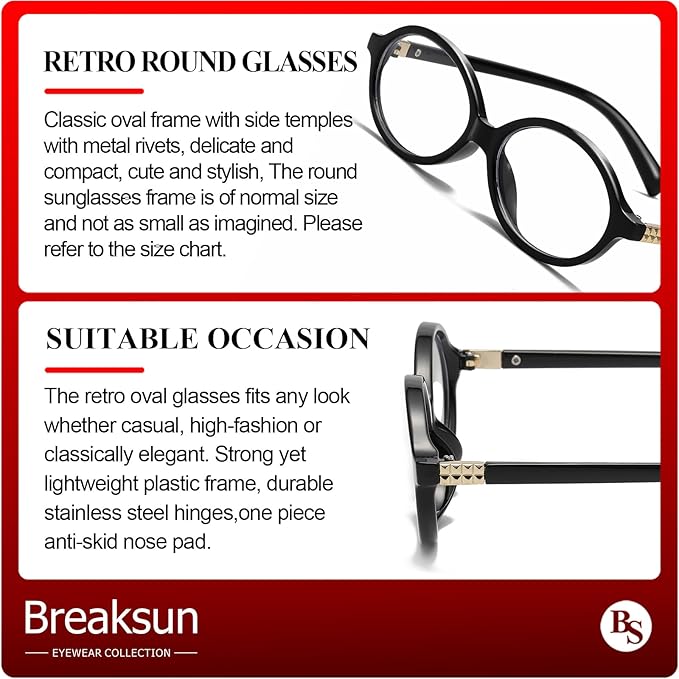 Breaksun Fashion Oval Glasses for Women Men Retro Round Tortoise Frame Blue Light Glasses Nerd Eyeglasses
