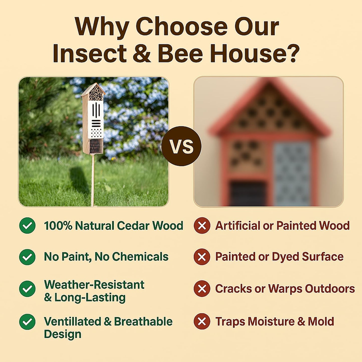 Wooden Insect House, Insect Hotel for Bugs, Bees, Butterflys, Ladybirds, Natural Beneficial Insect Habitat for Garden and Yard
