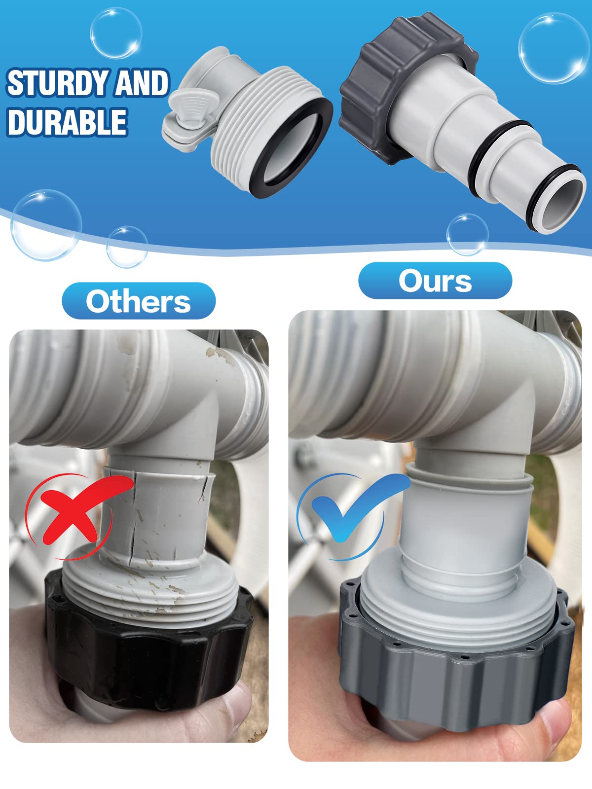 PAMASE Pool Hose Adapter A & B - Conversion Connector for 1.5"&1.25" Hoses with Clamps Gaskets, Replacement Parts fits Intex Filter Pumps, Saltwater System, Above Ground Swimming Pool (4Pack)