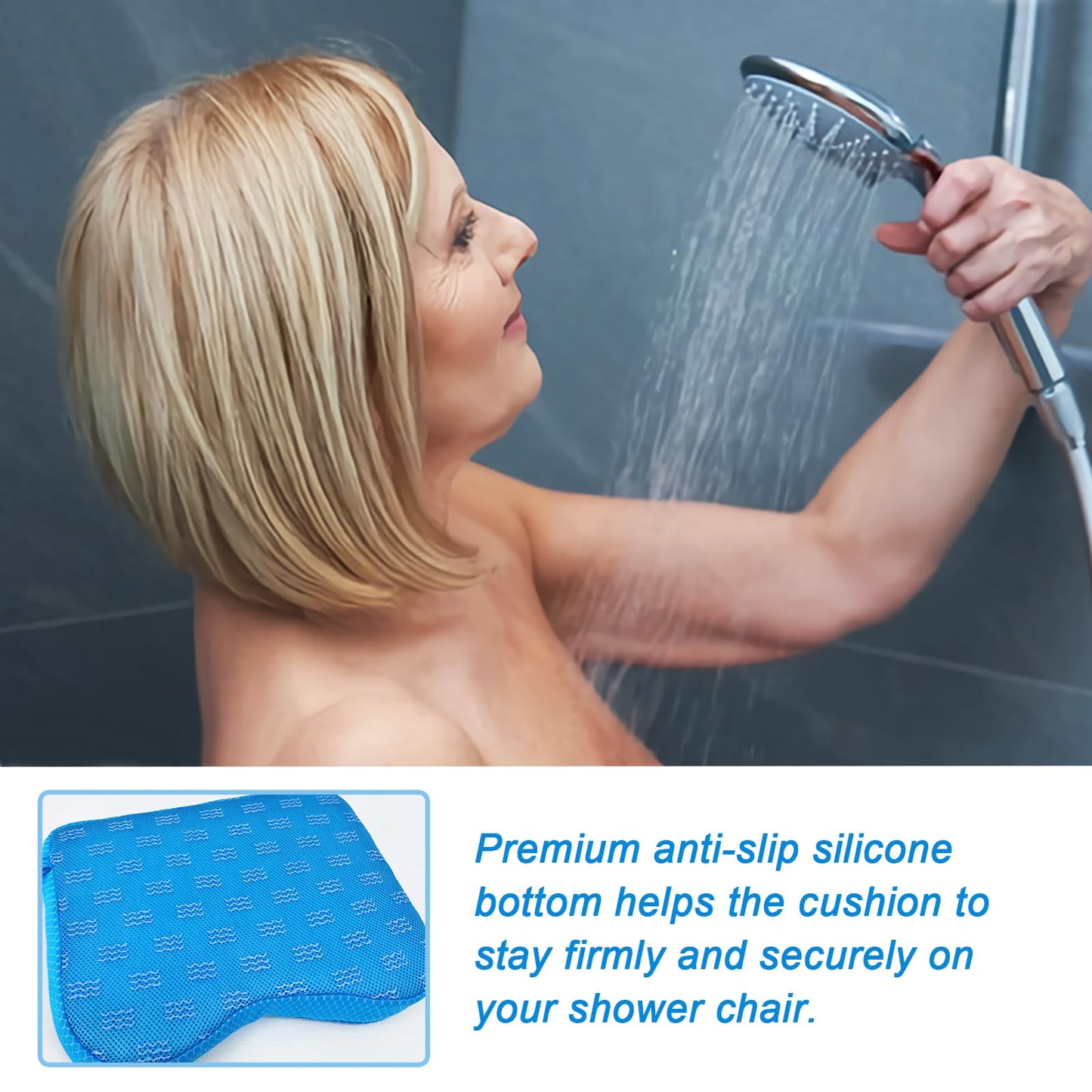 Esme L&H Shower Seat Cushion, Shower Chair Cushion for Transfer Benches, 4D Mesh Fabric Sauna Cushion Shower Chair Pad with Hook, Slip-Resistant, Design for Elderly, Senior, Handicap & Disabled