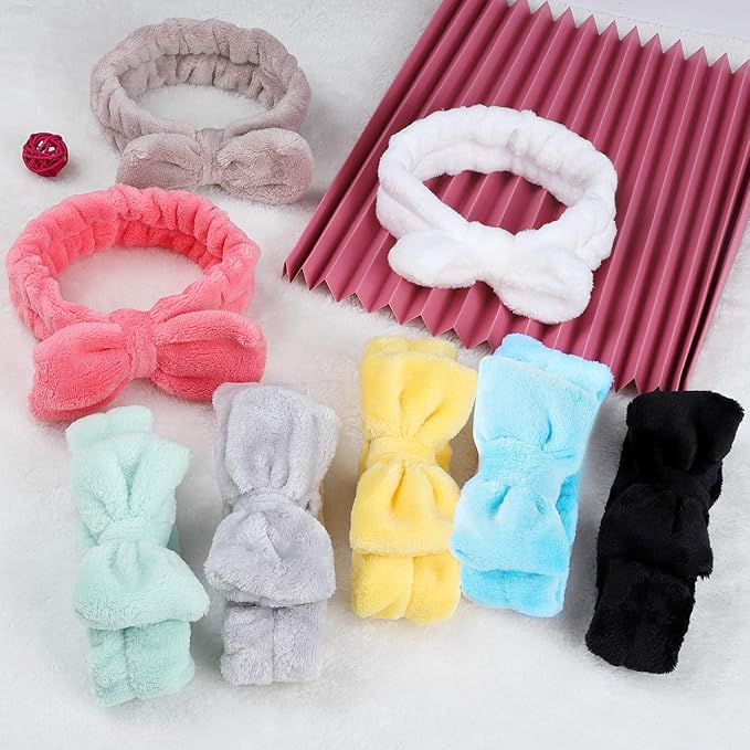 8 Pack Spa Headbands for Women, Soft Bow Skincare Headband for Washing Face, Skincare, Salon & Makeup, Bulk Spa Party Favors, Ideal Christmas Gifts or Stocking Stuffers for Teen Girls