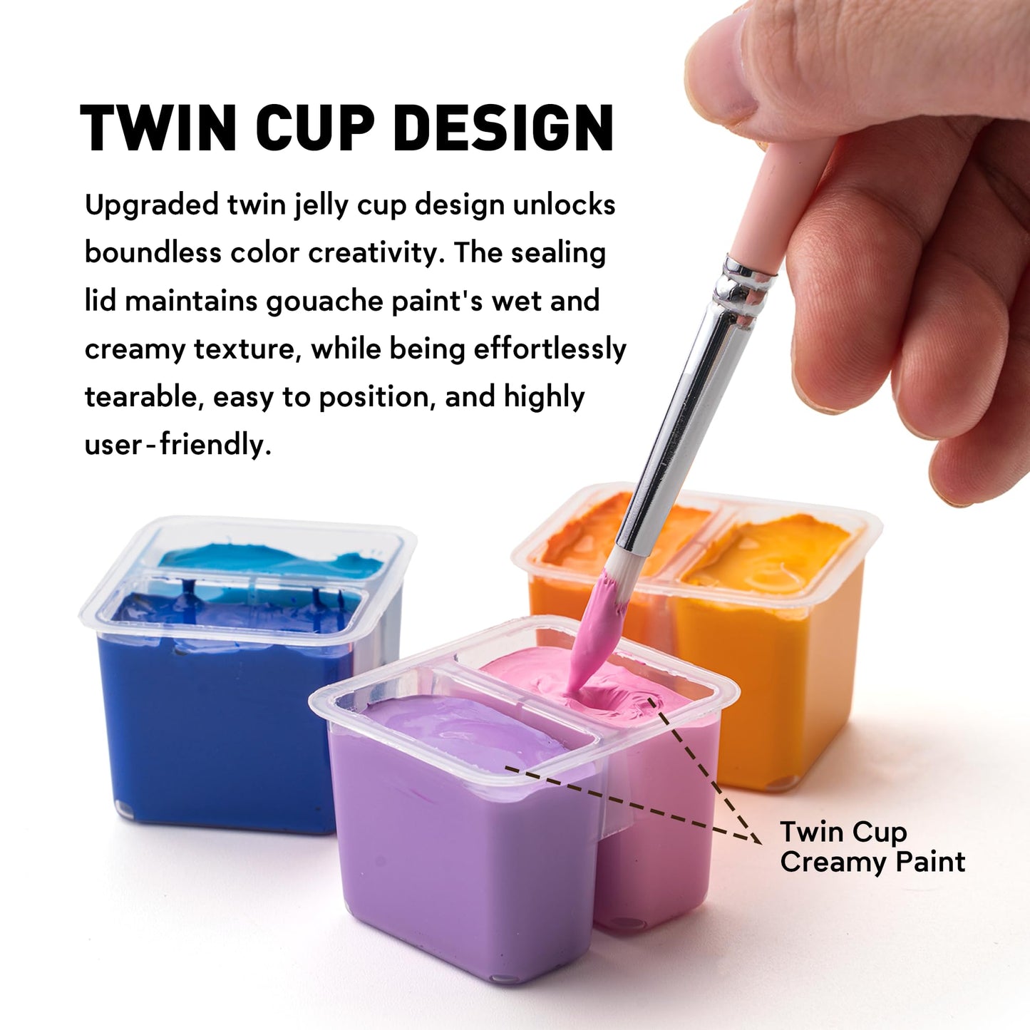 HIMI Twin Cup Jelly Gouache Paint Set with 3 Paint Brushes, 36 Colors 12g, Jelly Cup Design, Non Toxic Paint for Canvas and Paper, Art Supplies for Professionals (Purple Case)