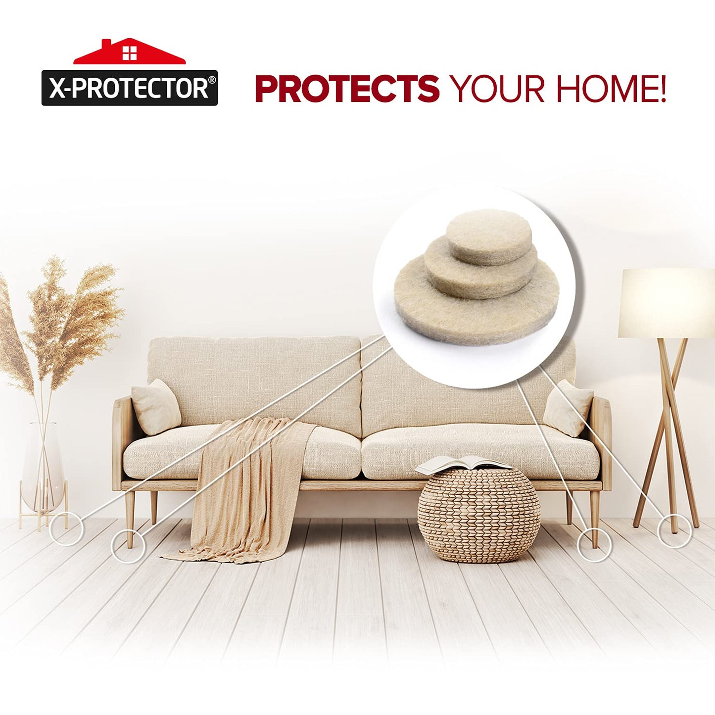 Best Felt Furniture Pads X-PROTECTOR - 48 Premium Chair Felt Pads Floor Protector for Furniture Feet Wood Hardwood Floors - Protect Your Hard Floors! (Beige)
