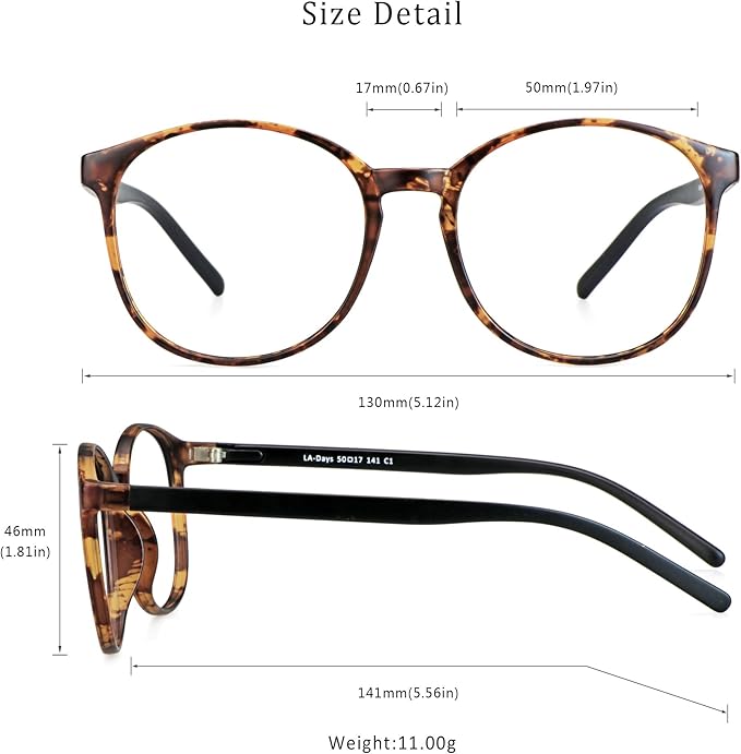 LifeArt Round Blue Light Blocking Glasses, Computer Glasses, Gaming Glasses, TV Glasses for Women Men (Tortoise, 5.00 Magnification)