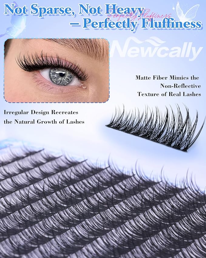 8-14MM Natural Wispy Lash Clusters Short Eyelash Clusters Soft DIY Lash Extension CD-Curly 3D Look Individual Lashes Cluster Eyelash Extensions by Newcally