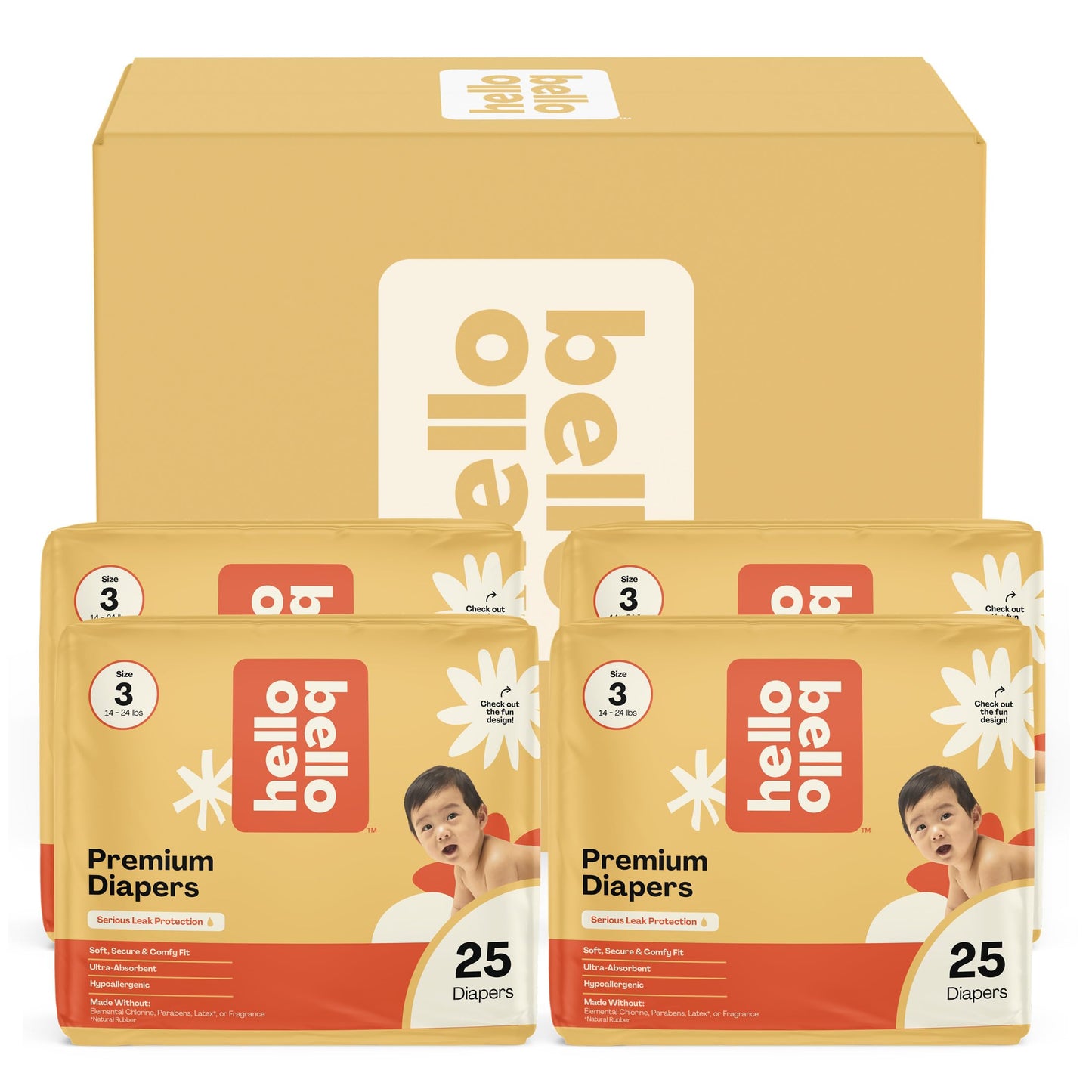 Hello Bello Premium Diapers, Size 3 (14-24 lbs) Surprise Pack for Boys - 100 Count (Pack of 1), Hypoallergenic with Soft, Cloth-Like Feel - Assorted Boy & Gender Neutral Patterns