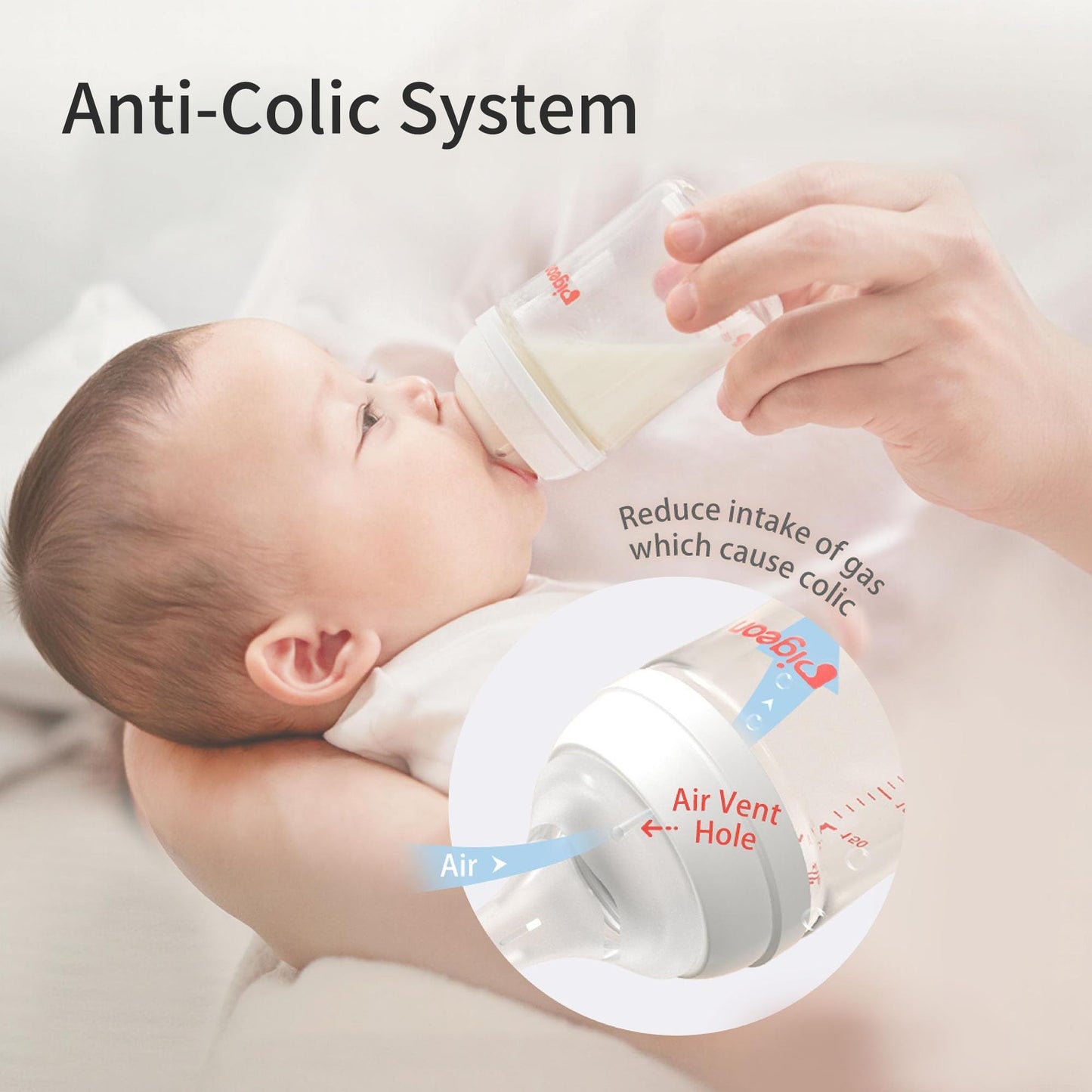 Pigeon PP Nursing Bottle Wide Neck, Anti-Colic, Streamlined Body, Natural Feel, Easy to Clean, 8.1 Oz(Pack of 4), Includes 4pcs M Nipples (3m+)