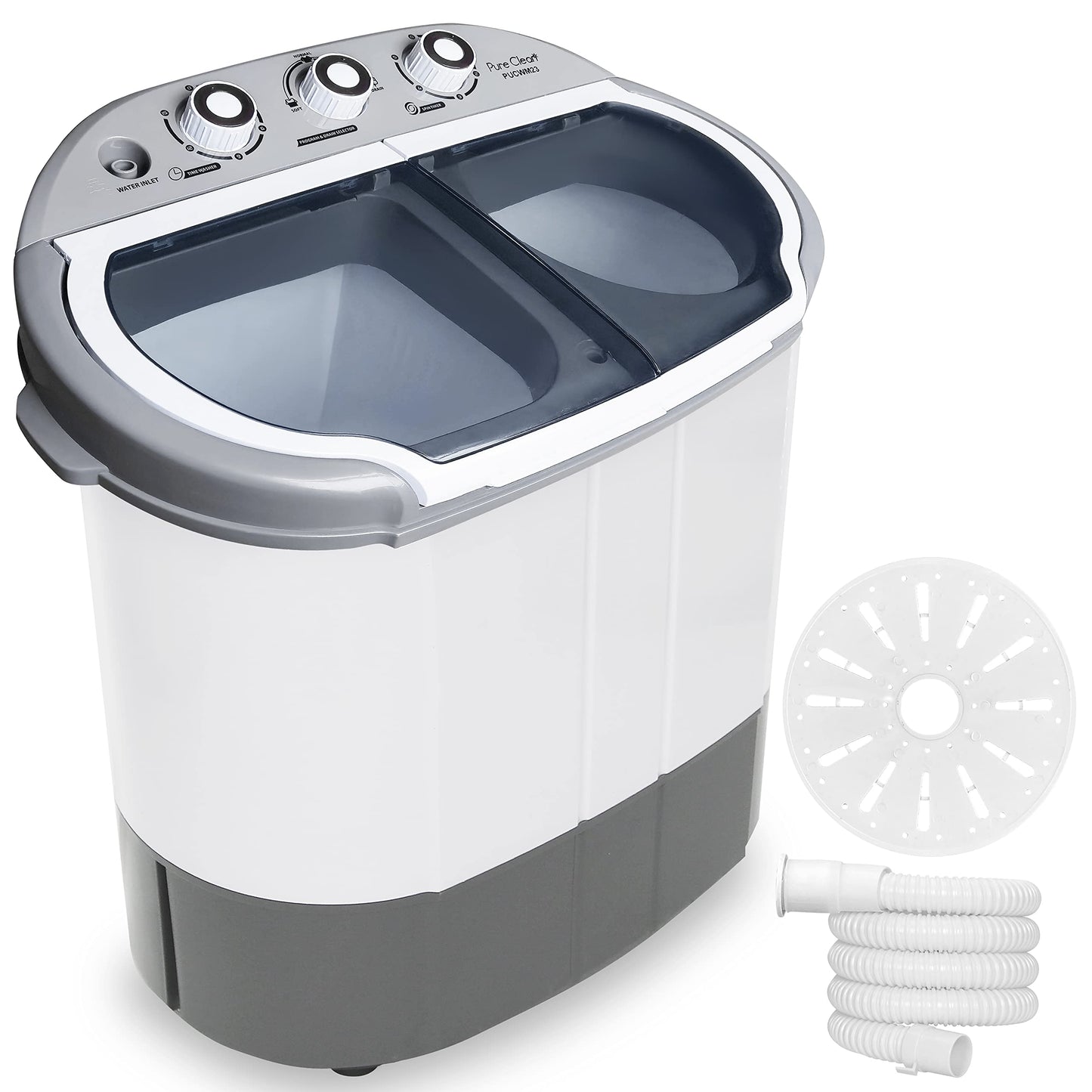 Pyle Portable Washing Machine - Twin Tub 11Lbs Capacity, Compact Mini Laundry Washer (7.7 Lbs) & Spinner (3.3 Lbs) with Timer Control - Perfect for Home, Apartment, Camping, RVs and Dorms (Grey)