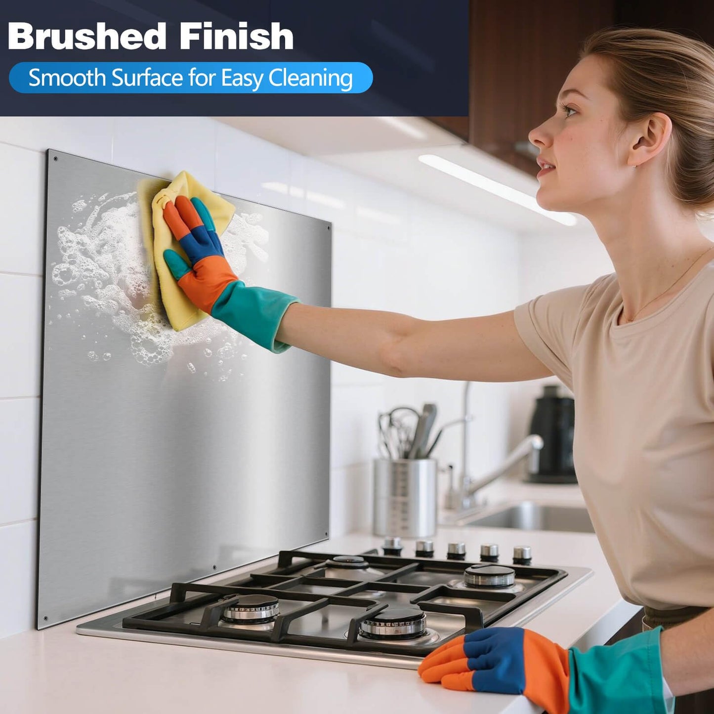 SNDOAS Stainless Steel Backsplash for Stove 30"x24" Stove Backsplash Protector for Wall w/ 6 Pre-Drilled Holes,Ultra Thin Brushed Metal Panel Splatter Guard, Heat&Oil Resistant,Easy Install
