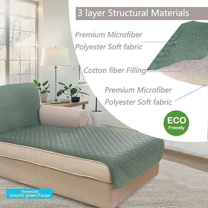 U-NICE HOME Sectional Couch Cover for Dogs Pets Chaise Lounge Reversible Sofa Cover Furniture Protector with Elastic Adjustable Strap, Greyish Green/Taupe