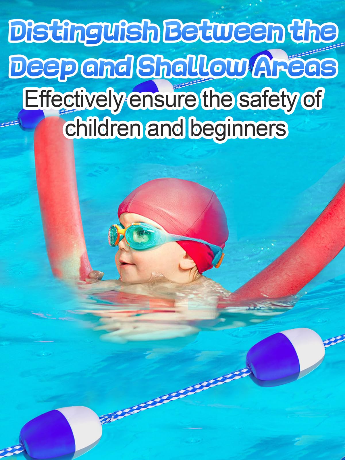 16ft -20ft Adjustable Pool Safety Rope with Floats, Floating Pool Divider- Sturdy, Effective Visibility, Easy to Install - Floating Barrier for Inground Swimming Pools Separating Depth