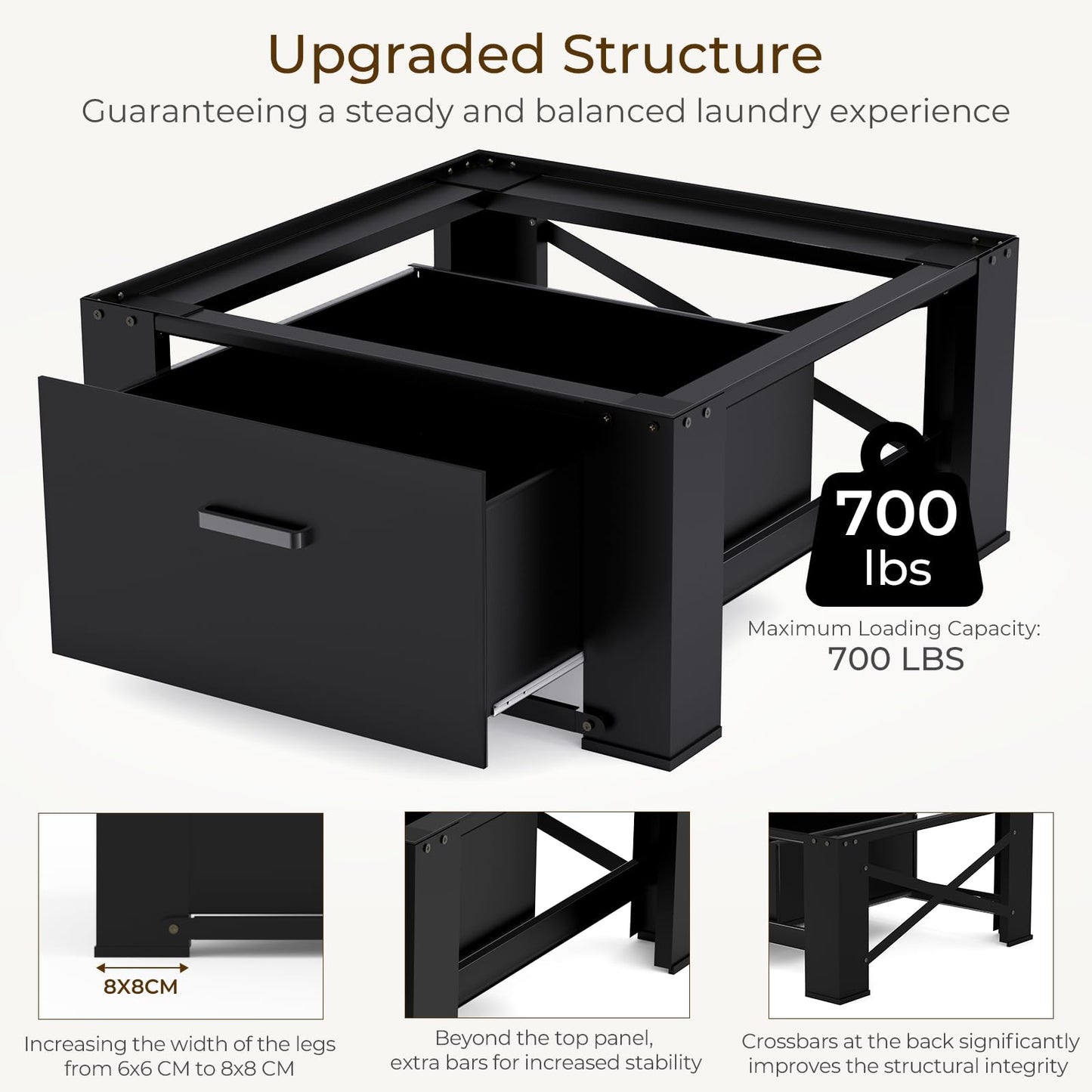 SKM Washer and Dryer Pedestal with Drawer, Laundry Pedestal for Washer and Dryer Stand, Heavy Duty Steel Washing Machine Stand Height Raiser (2, black, 28" W x 29" D x 14" H)