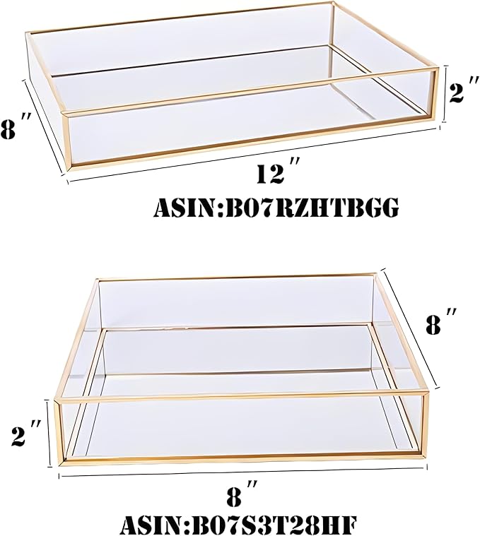 Sooyee Gold Square Mirror Tray, 8"x8" Metal and Glass Decorative Tray for Jewelry, Perfume, Makeup, Vanity, Dresser, Bathroom, Bedroom, Office, Coffee Table
