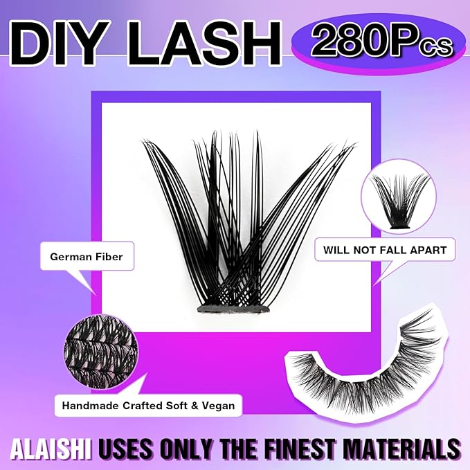 Lash Clusters, DIY Cluster Eyelash Extensions 9‑16mm, 40D+50D, 280pcs Fluffy D Curl Natural Lashes–Fake Cat Eye Wispy Individual Clusters