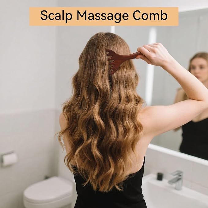 2 Pack Wooden Scalp Massage Tool, Sandalwood Manual Scalp Massager Wood Comb, Head Gua Sha Brush for Women Men Hair Growth