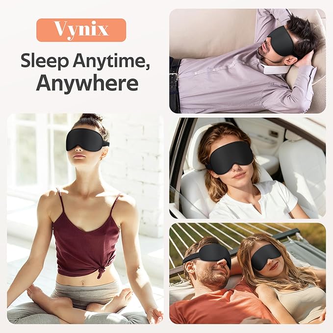 Sleep Mask for Men Women - 100% Blackout Eye Masks for Sleep - 3D Soft Sleeping Mask for Side Sleepers - Zero Pressure Lash Extensions Eye Cover Shade for Airplane Travel Essentials, Black
