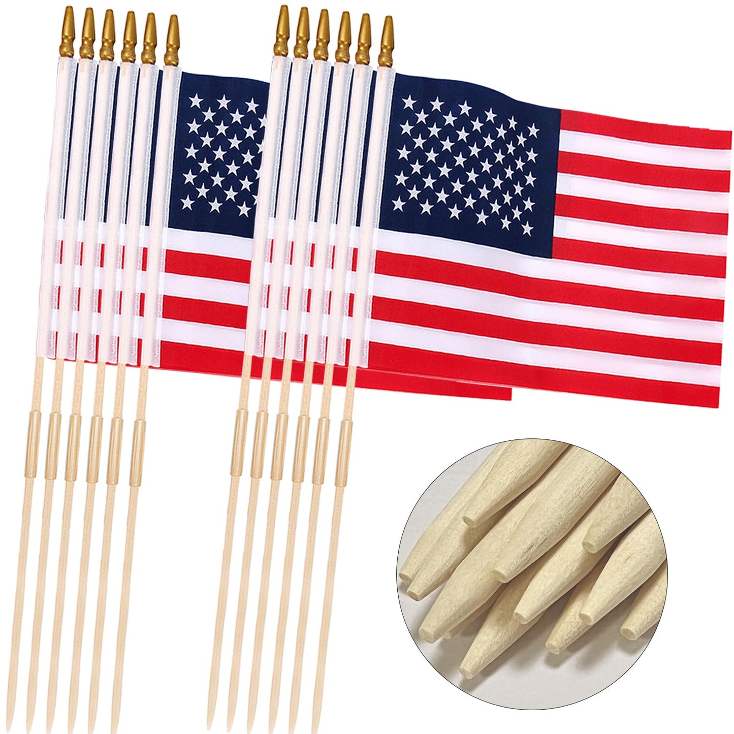 50 Pcs 12x18 Inch American Flags on Stick, American Flags, USA Stick Flag with Handheld and Grounded Multi-Purpose Flagpole, Design for Memorial Day, 4th of July, Veterans Day