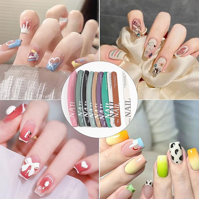 60pcs Nail Care Kit,10pcs Nail Files Different Grit Straight and Half Moon, 50pcs Crystal Nail Care Sticks, Cuticle Manicure and Pedicure Stick for Salon Home (Pink Kits)