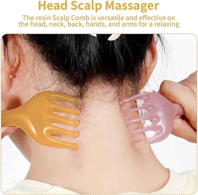 2Pcs Head Massager Manual Hair Scalp Massager Gua Sha Five Claw Massage Tool Comb Portable Handheld Resin Relax Tool for Father's Day Mother's Day Gifts (Amber; Cloud Brown)