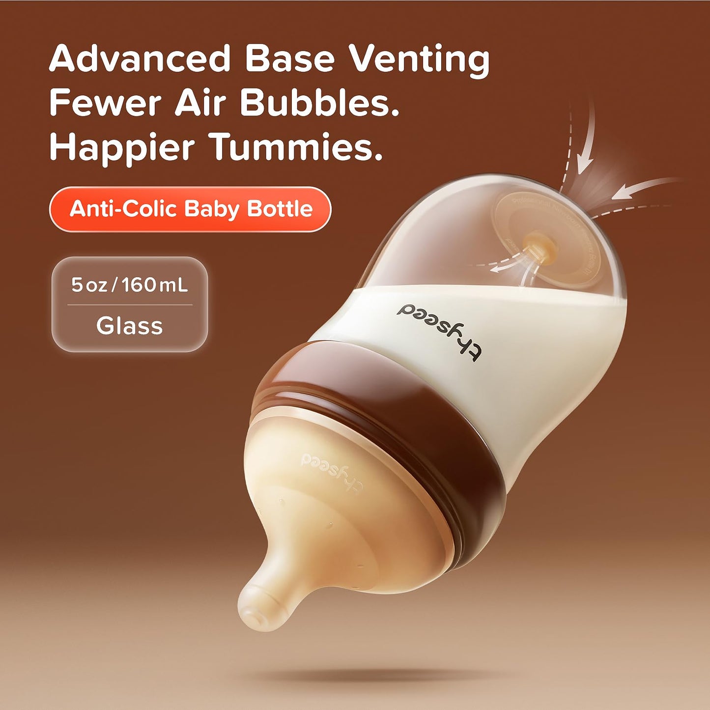Thyseed Anti-Colic Glass Baby Bottle for Breastfed Infants, Paced Feeding, Breast-Like Newborn Extra Slow Flow Nipple (0m+), 5 oz, 2 Pack