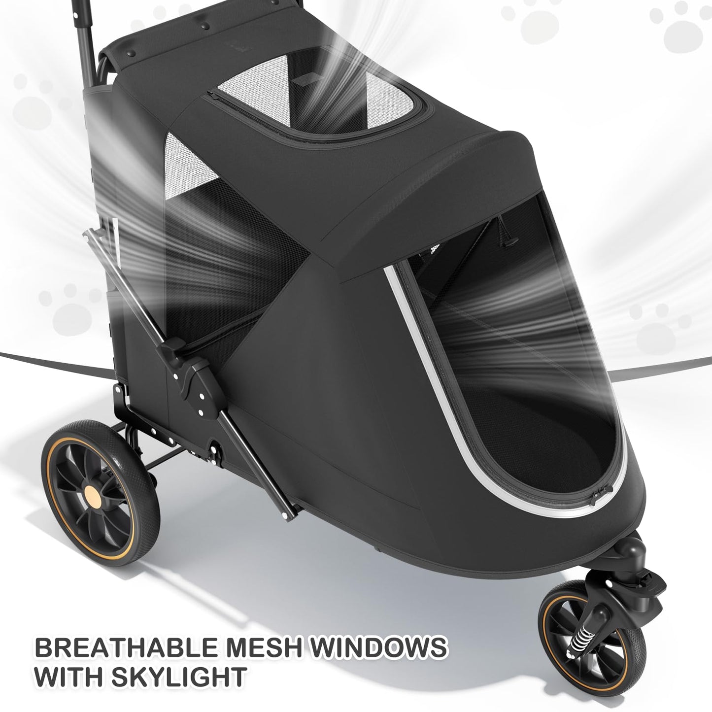 MoNiBloom Pet Stroller for Large Dogs or Multiple Dogs Cats with Adjustable Handle, 3-Wheels Dual Entry Portable Dog Carting Easy Folding Pet Wagon Double Dog Stroller up to 55 lbs, Black