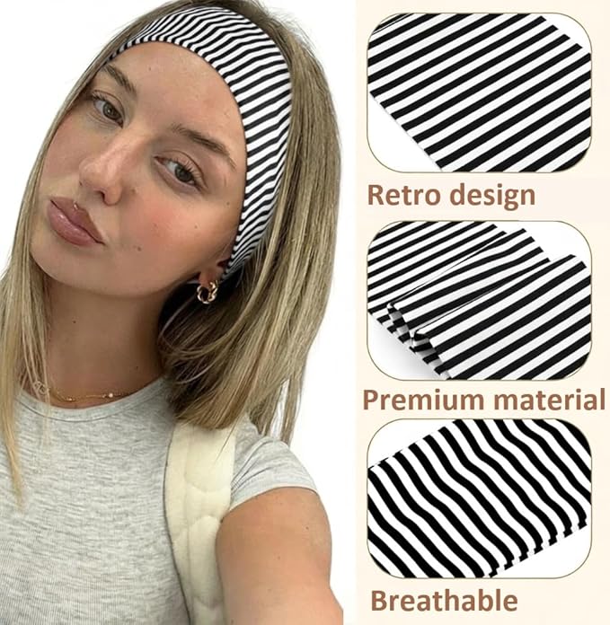 TERSE Stripe Headbands for Women Trendy Hair Accessories: Cute Head Bands for Women's Hair Fashion Hairbands 6PCS