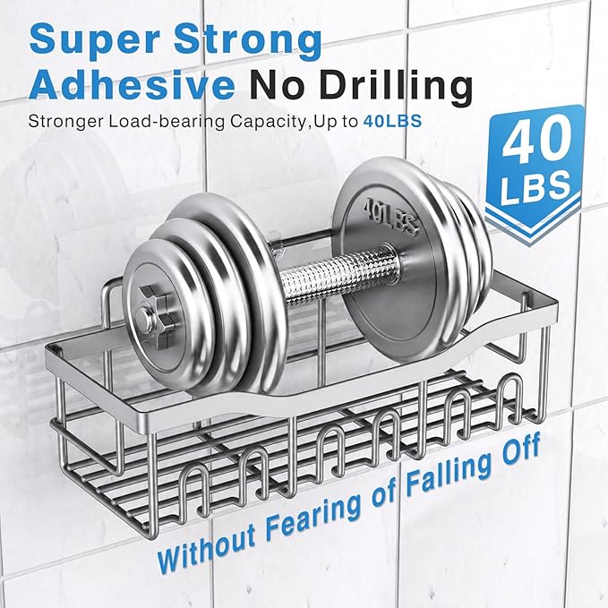 EUDELE 5-Pack Rustproof Stainless Steel Shower Caddy Ã¢ÂÂ No Drill Adhesive Bathroom Organizer with Large Capacity, Spacious Shower Shelves for Inside Shower, Kitchen & Home Decor Storage-XL Size