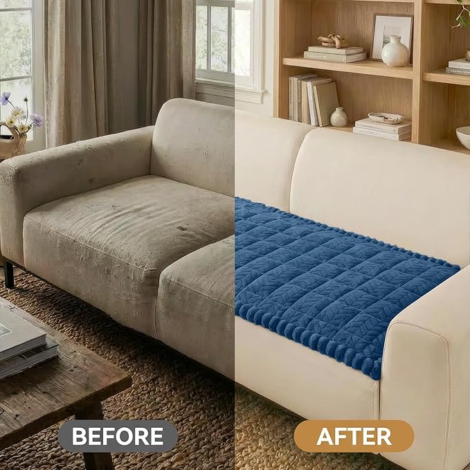 Smiry Non Slip Couch Covers for Dogs, Fuzzy Pet Couch Covers for 2-3 Cushion Sofa Pet Friendly, Soft Sofa Slipcovers Cushion Furniture Protector Washable (Navy Blue, 27.6" x 59")