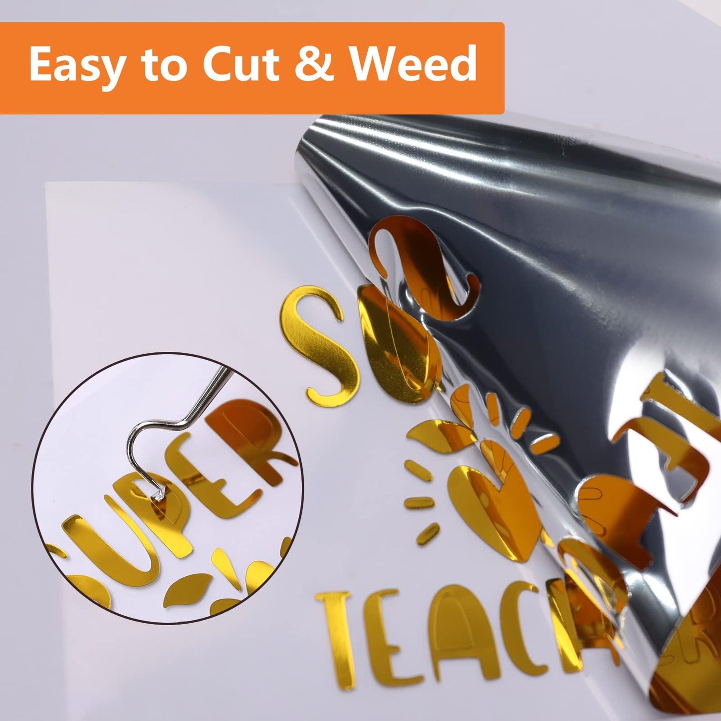HTVRONT Gold Chrome Vinyl - 12" x 15FT Gold Permanent Adhesive Vinyl for All Cutting Machine-Gold Mirror Metallic Easy to Cut & Weed