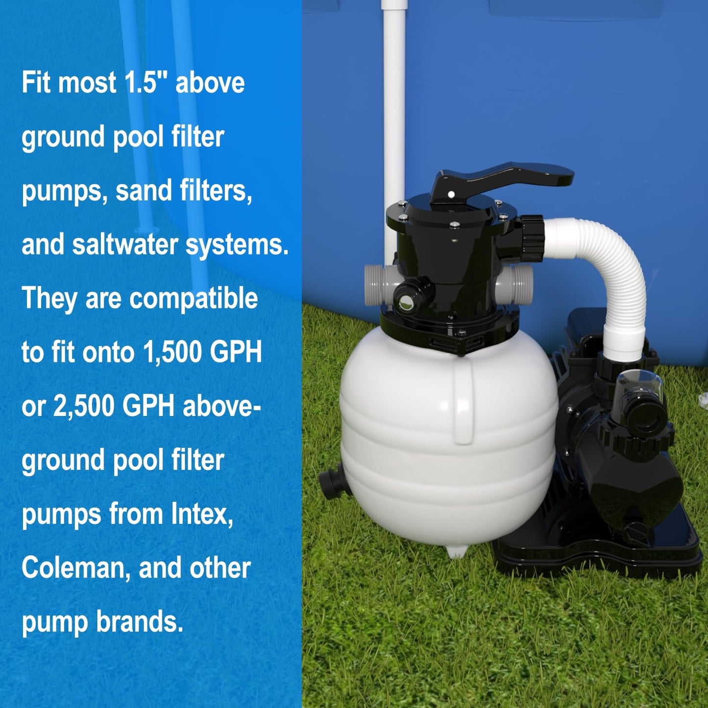 1.5" x 20" Pool Hose Replacement, Pack of 2 - Compatible with Above Ground Pools Filter Pump Hoses, Sand Filters, Saltwater Systems (1,500-2,500 GPH), White