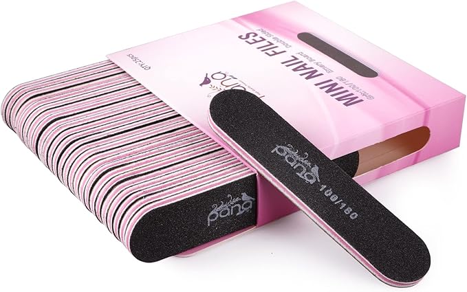 25PCS Mini Size PANA Professional Double Sided Nail Files - Black, 100/180 Grit - Emery Board Nail Buffering File Manicure Pedicure Nail Polisher Washable