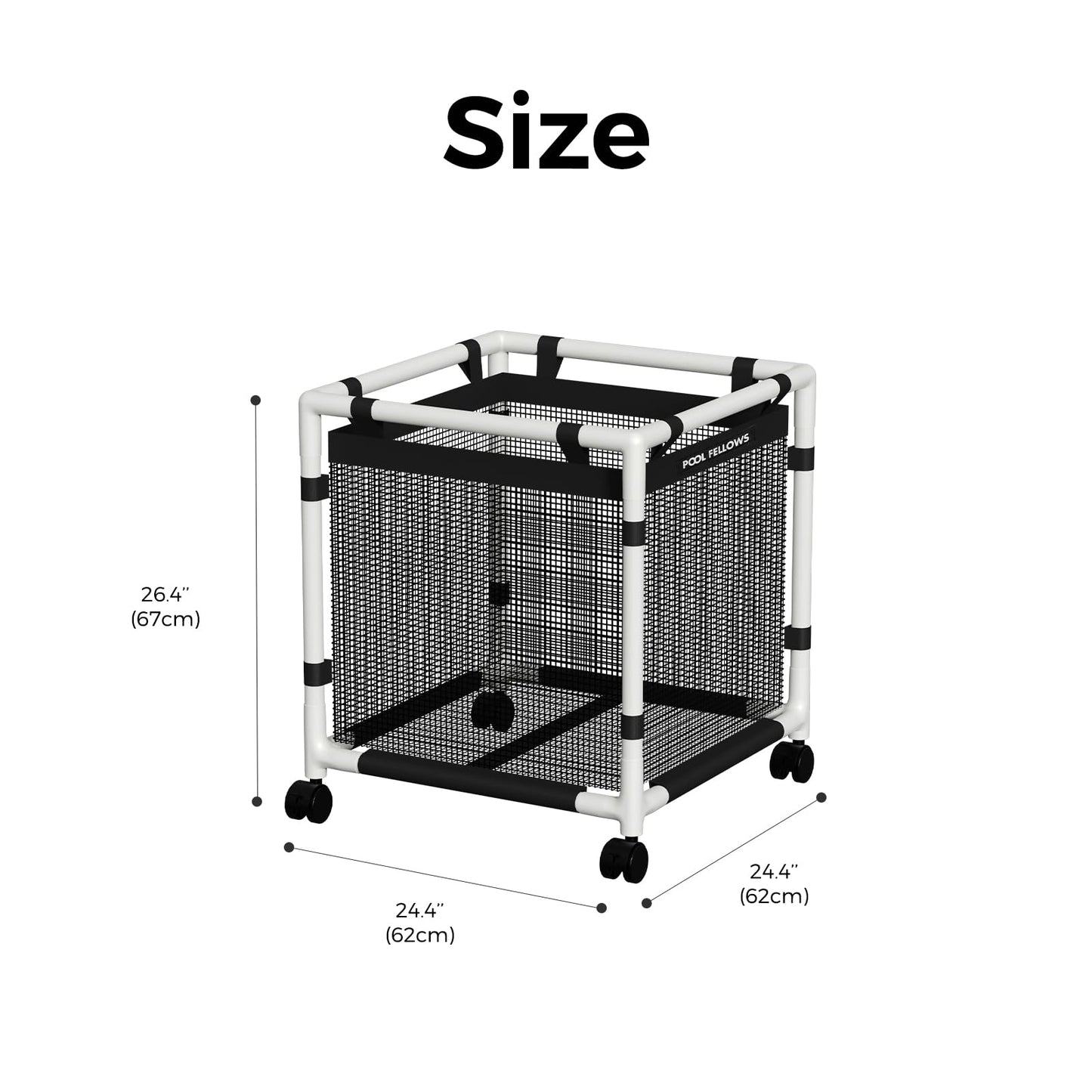 POOL FELLOWS Pool Storage Bin, 45 Gallons, Holder for Noodles, Toys, Floats, Towels, Mesh Organizer for Swimming Equipments, Mini Style
