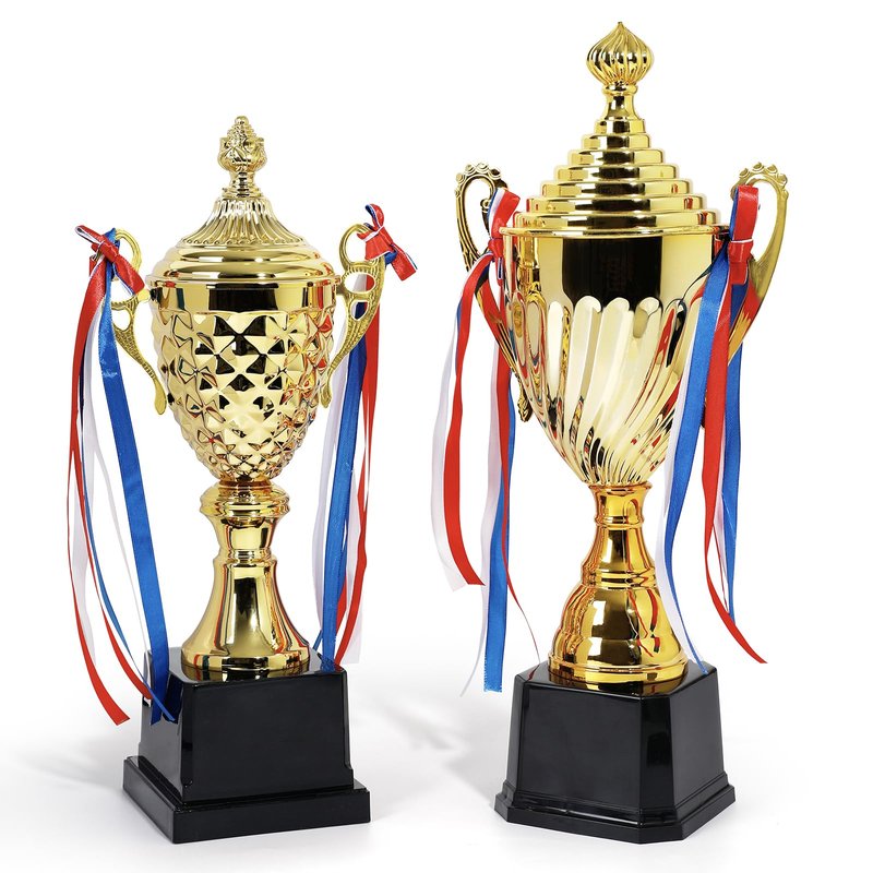 Meecuppa 16inch Gold Champion Trophy Cup | Patriotic Red-White-Blue Bow Design | Premium Award for Sports Tournaments, Competitions & 1st Place Ceremonies