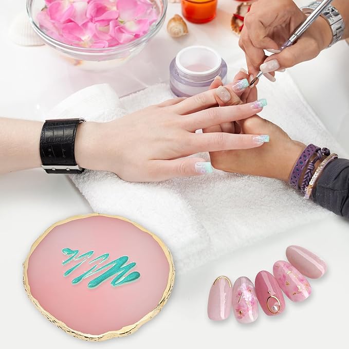 Pengxiaomei 2 Pcs Resin Pink Nail Art Palette, Nails Polish Palette Nail Art Tools Gold Edge Nails Art Display Board Easter Gifts for Women Easter Basket Stuffers