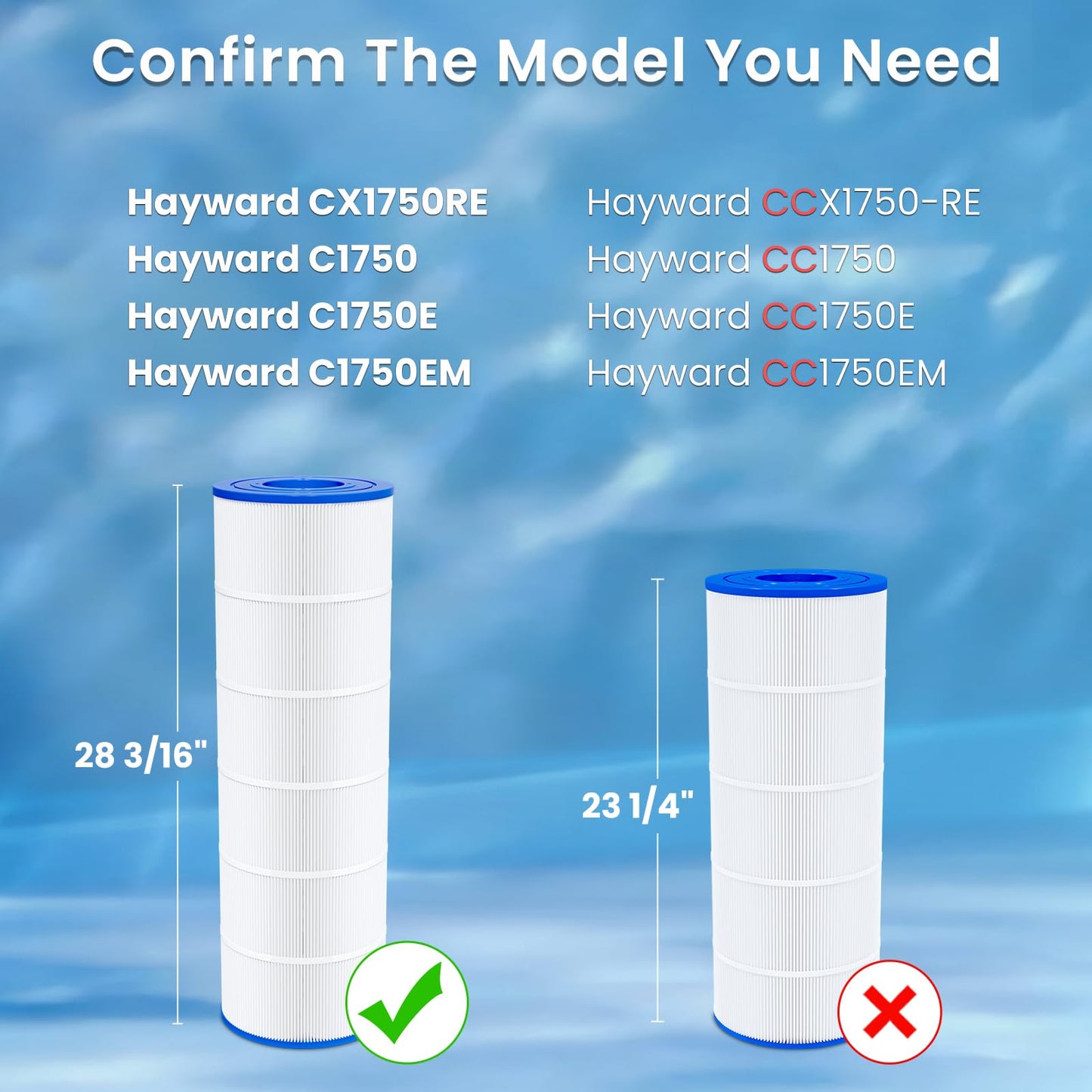 Future Way C1750 Pool Filter Cartridge Replacement for Hayward C1750, Replace for Hayward CX1750RE, Pleatco PA175, Unicel C-8417, Filbur FC-1294, 175 sq. ft