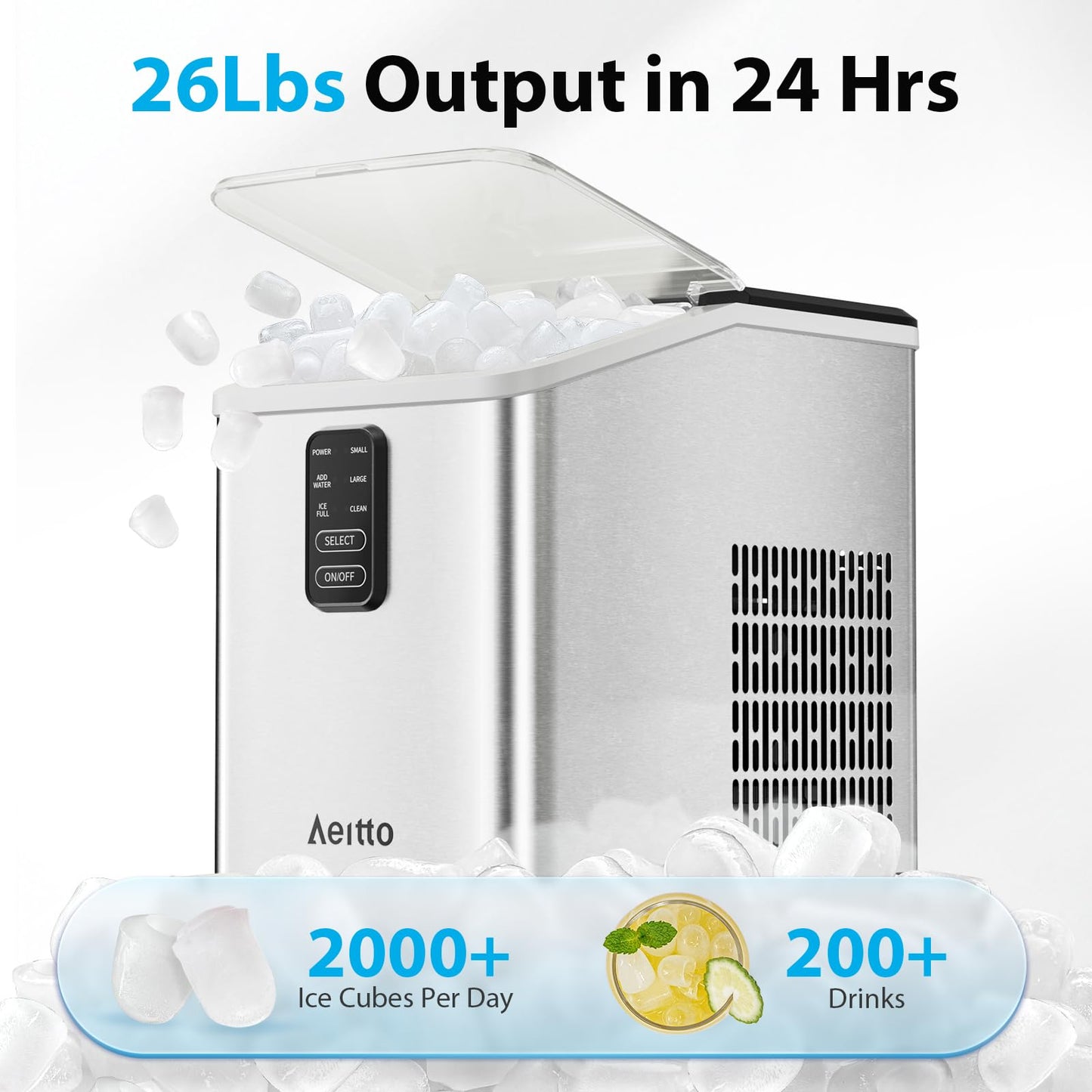 Ice Makers Bullet Ice Ice Makers Countertop 8 Cubes 2 Sizes of Bullet Ice, Portable Machine with Self-Cleaning