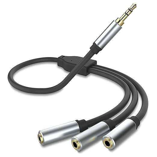 sovunis 3.5mm Stereo Audio Splitter Cable, Gold Plated 3.5mm (1/8") TRS 1 Male to 3 Female 3-Way Stereo Aux Splitter 1 Input 3 Output Stereo Audio Distributor Cable (3-Pole)
