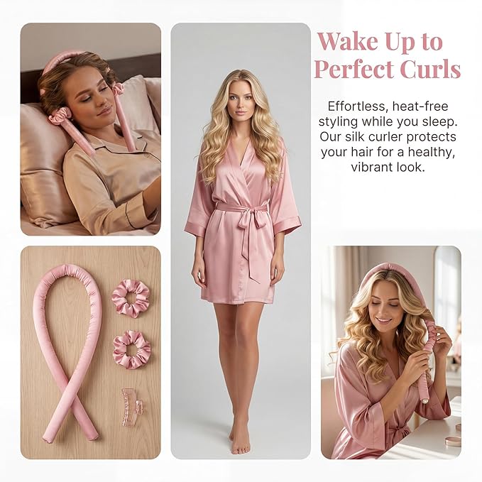 Heatless Curls Overnight,Hair Curlers to Sleep In,No Heat Satin Curling Rod Set Rollers,Sleeping Blowout Headband, Foam Curly Tie Ribbon Styling Tool for Long Hair