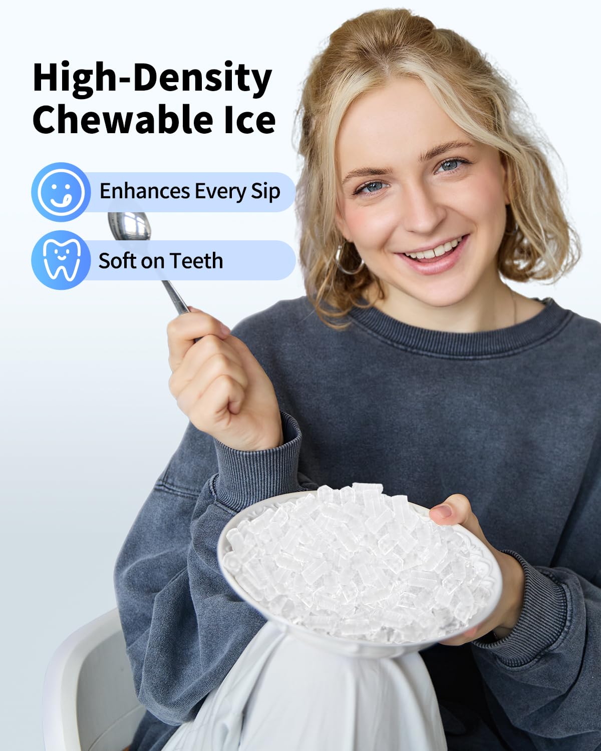SenCre Nugget Ice Maker Countertop with Auto Water Refill, 42lbs/Day Stainless Steel Ice Machine with Pull-Out Drawer ＆ One-Click Self-Cleaning, Portable Ice Makers for Home/Kitchen/Office