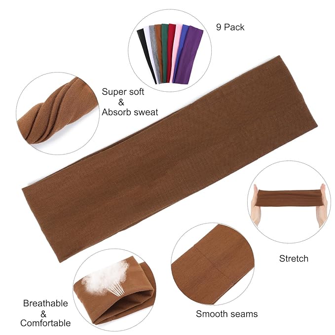 9Pcs Headbands for women Non Slip Headband, Soft Elastic Hair Bands for WomenÃ¢ÂÂs Hair, Fashion Cotton Cloth Stretchy Sweat Bands Headbands for Sports, Makeup, Gym, Running, Yoga, Workout (9Colors-C)