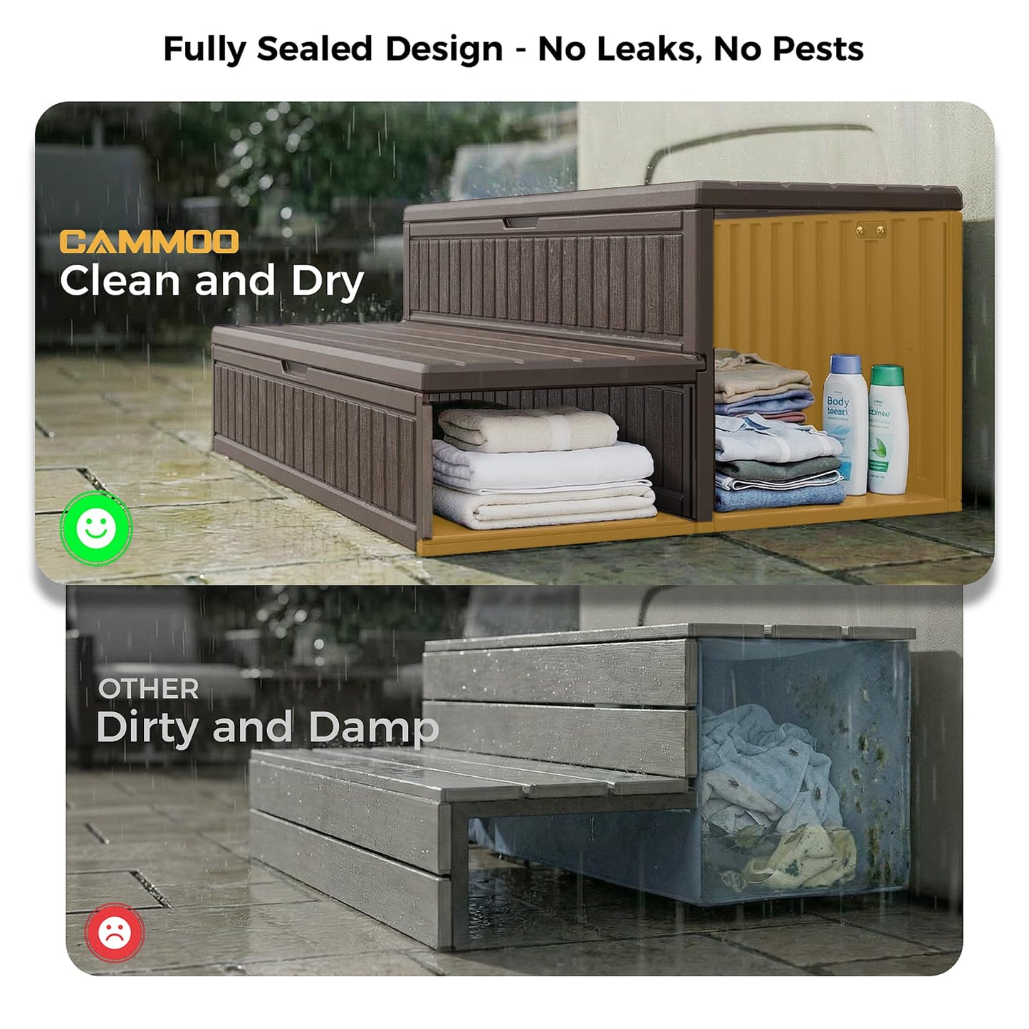 CAMMOO Hot Tub Steps - Double-Decker Large Storage & Snap-Together Assembly, Fully Sealed Spa Steps with Non-Slip Wider Step, Hot Tub Stairs, Outdoor/Indoor, Brown